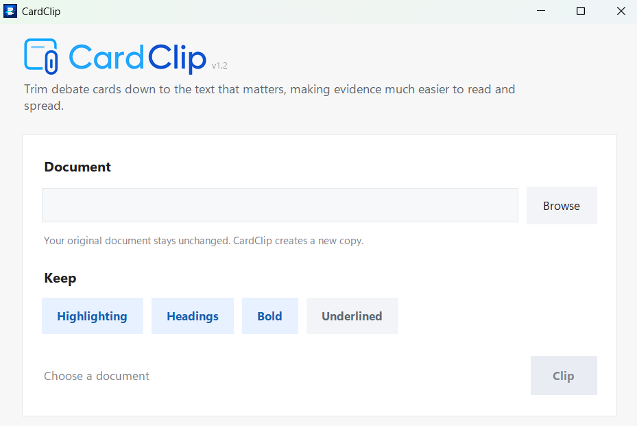 CardClip desktop app screenshot